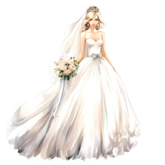 Fototapeta na wymiar Bride in white gown with tiara and bouquet