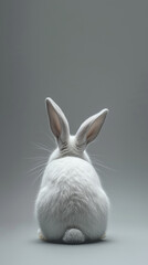 Obraz premium Back view of a white rabbit on a grey background