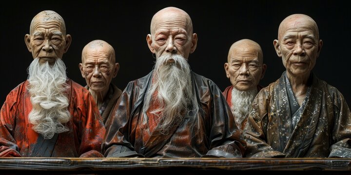 A close-knit group of elderly Muslim men sitting together, deep in conversation and sharing stories with one another.