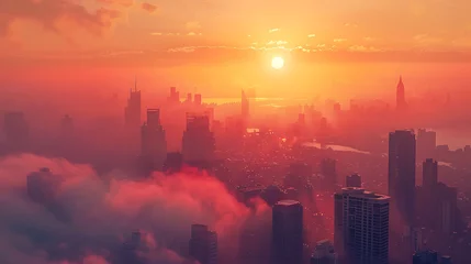 Foto op Plexiglas A sunrise over a fog-covered cityscape - urban mystique © MuhammadInaam