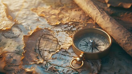 Vintage Compass on Ancient World Map