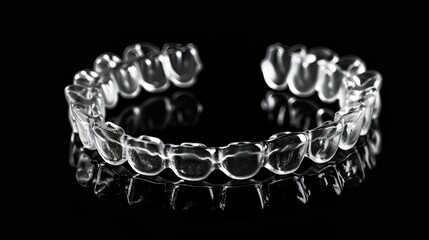 Transforming smiles: braces on black background, showcasing the invisible, confidence-boosting teeth alignment treatment.