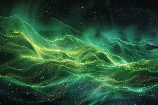 Under a green aurora, science meets culture, weaving sound waves into life's fabric, echoing harmony across universal canvas.