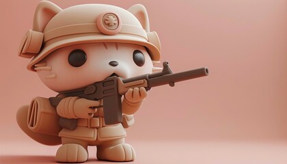 Adorable baby-cat character in 3D, imagined as a mysterious World War 2 soldier. - obrazy, fototapety, plakaty