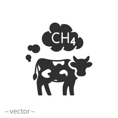 cattle fart icon, cow pollution ch4, animal methane excretion, flat symbol on white background - vector illustration
