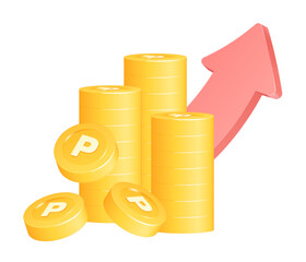 立体的なかわいいポイントのコインのイラスト_ポイントアップ