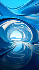 Futuristic Blue Tunnel Vision. Futuristic 3D Design. Abstract Background, Digital Art.