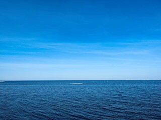 Blue sea horizon, blue seascape, natural blue sea background