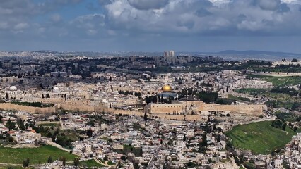 The old city of Jerusalem aerial flight,ramadan 
Drone view of old city of Jerusalem with al aqsa mosque, ramadan, April,03,2024
