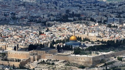 The old city of golden dome of the rock,aerial flight,ramadan, 2024 
Drone view of old city of Jerusalem with al aqsa mosque, ramadan, April,03,2024
