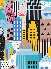 Colorful Abstract Geometric Cityscape Illustration - 775209065