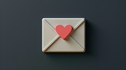 3D love letter icon in white, highlighted against a dark background.