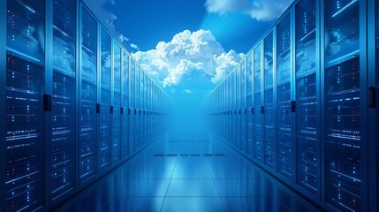 Cloud computing offering scalable storage and accessibility This technology enables the remote access of data and applications - obrazy, fototapety, plakaty