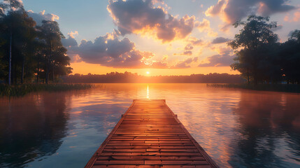 A tranquil lakeside dock perfect for watching sunsets