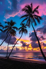 Palm Trees Silhouetted Against Colorful Sunset