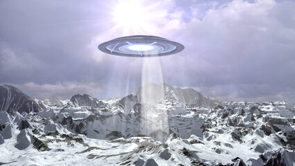 Massive Alien saucer ufo takes off above snowy landscape
Alien sci-fi fantasy concept, 4K, 2024

