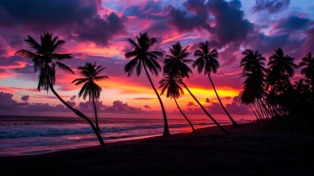 Sunset on a Beach With Palm Trees