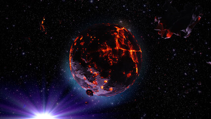 Dead Destroyed Alien planet in deep space
3d rendering of dying planet, 4K, 2022

