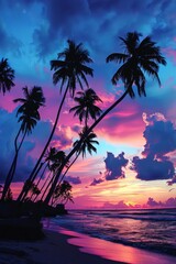 Majestic Sunset With Palm Trees on the Beach