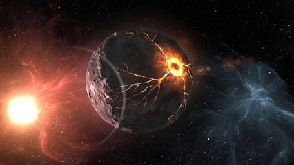 The cosmos with dying planet
3d rendering of dying planet, 4K, 2024
