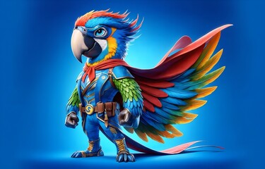 A parrot styled as a superhero