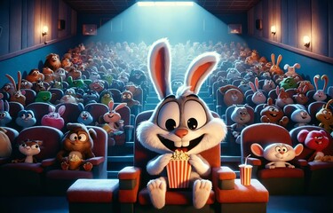 A rabbit sitting in a cinema