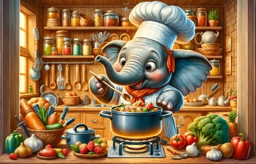 An elephant cooking food