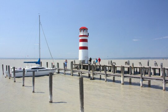 Lighthouse and jetty at Neusiedler See in Austria