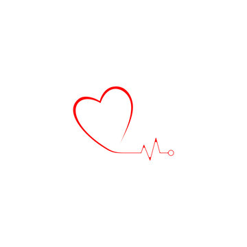 Red heart pulse one line icon isolated on white background