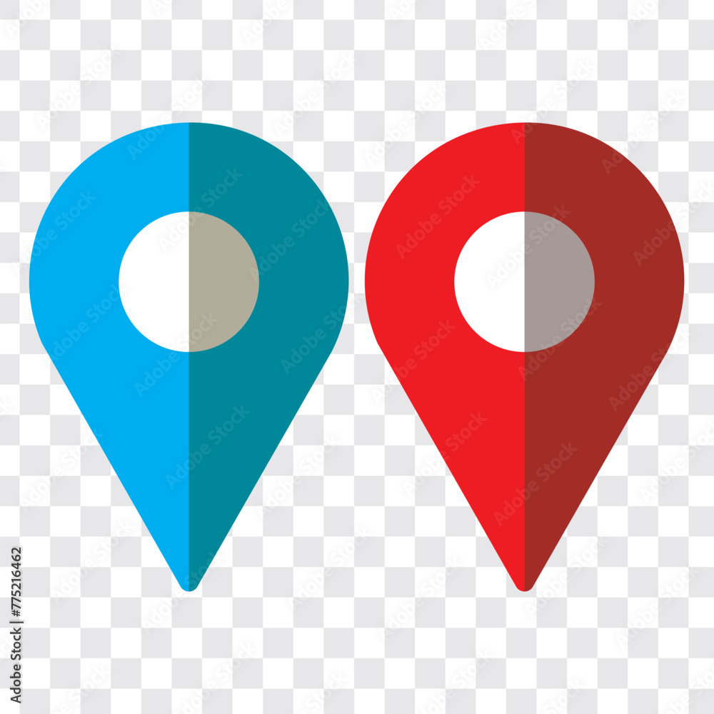 Poster set of map pin location icons. red and blue pin icon set. gps pointer mark. 11:11