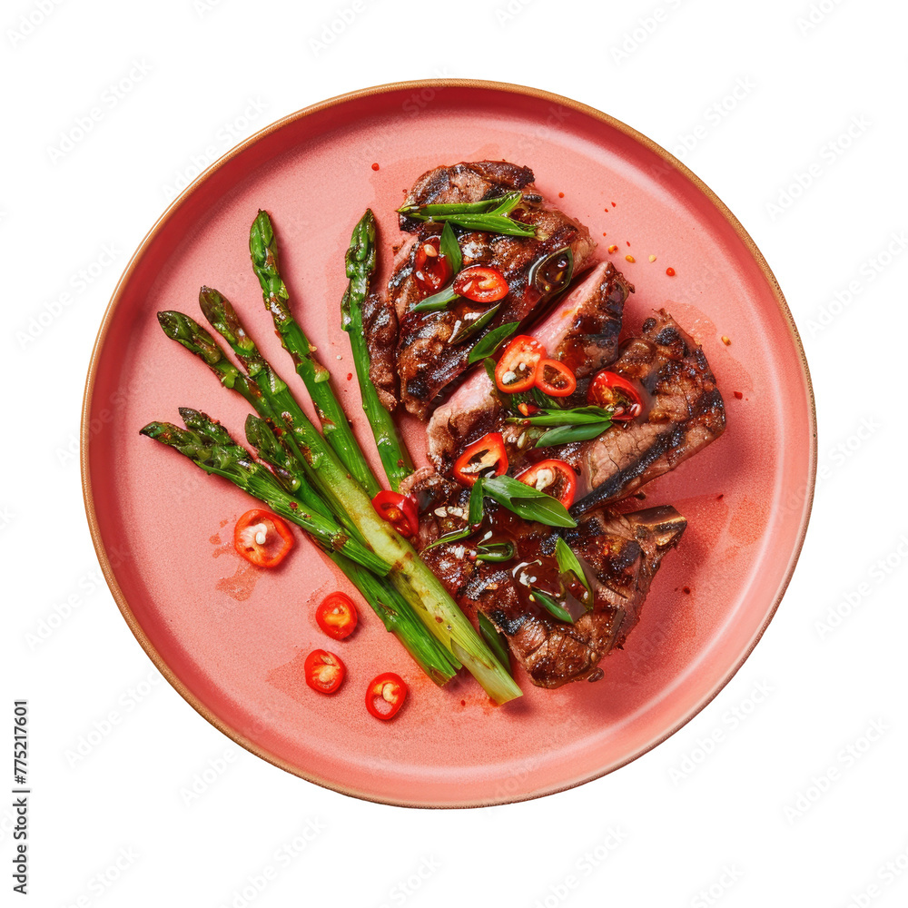 Wall mural Plate of asparagus and meat