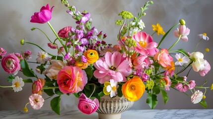 background of various flowers of different colors close-up, Colorful bouquet of flowers, Multi-colored bouquet of yellow on top. A bouquet of flowers on the table Ai generated 