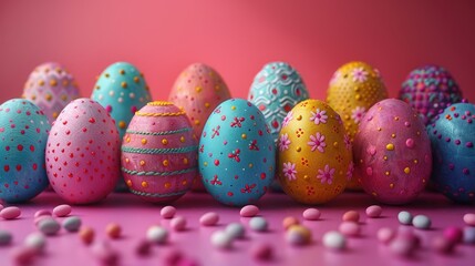 Fototapeta premium Easter eggs with constructivist designs, solid color background, 4k, ultra hd
