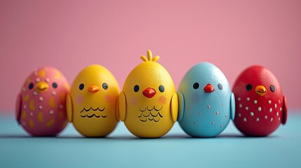 Easter eggs with images of funny animals, solid color background, 4k, ultra hd