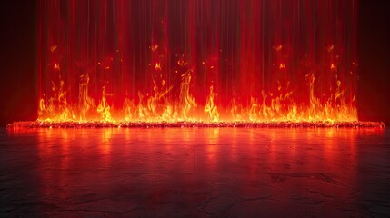 Fire-lit catwalk for fireplaces and heaters, solid color background, 4k, ultra hd