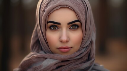 Portrait of beautiful young muslim arabian woman wearing white hijab looking at camera - obrazy, fototapety, plakaty