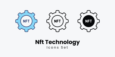 Nft Technology Icons set thin line and glyph vector icon illustration