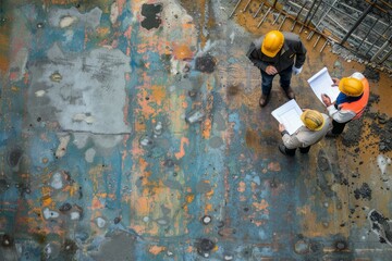 Architects Reviewing Blueprints at a Colorful Construction Site