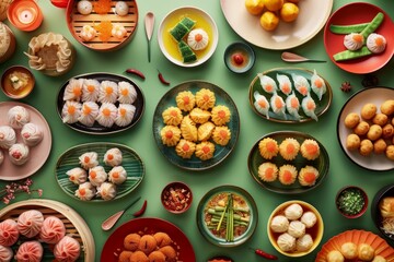Diverse Selection of Dim Sum for a Traditional Feast - obrazy, fototapety, plakaty