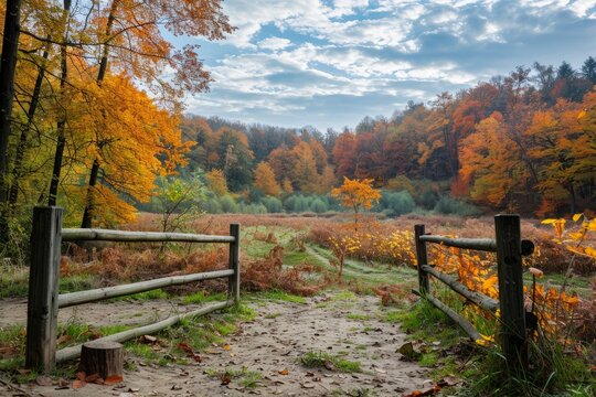 Panoramic View of Autumn Colors in Forest