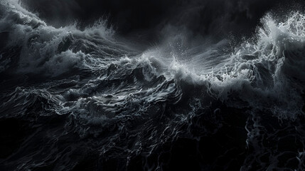 Nocturnal Ocean Fury, Waves Crashing Beneath Ominous Night Sky