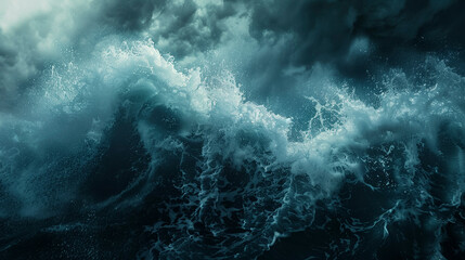 Dramatic Sea Scene, Ocean Waves Clash in Stormy Weather