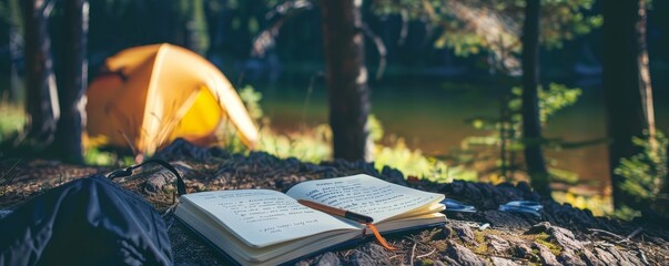Camping journaling, reflections penned, natures muse