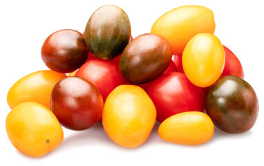 Mix of cherry tomatoes isolated on white background.