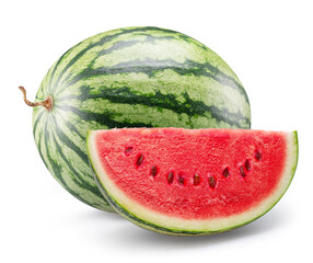 Watermelon and water melon slice isolated on white background. File contains clipping path.