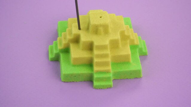 Very Satisfying and Relaxing Kinetic Sand ASMR video. Cutting anti stress macro close up colorful Kinetic Sand with a Knife. ASMR sounds.