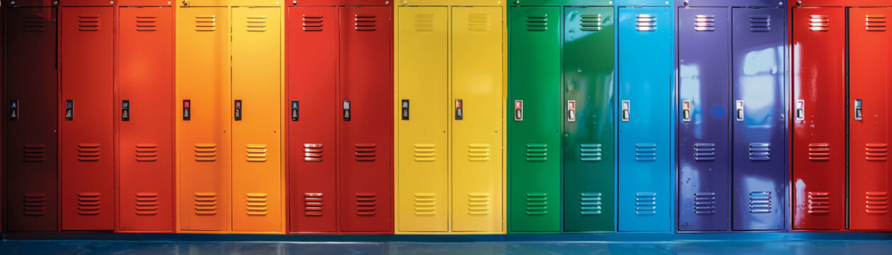 Lockers painted in a spectrum of colors transform storage into an art form, where organization meets creativity and function.