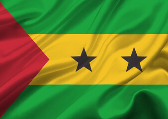 Sao Tome flag waving in the wind.