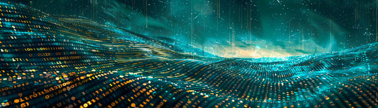 The depth of the digital universe is explored through waves of binary code, where data ebbs and flows in a sea of information.