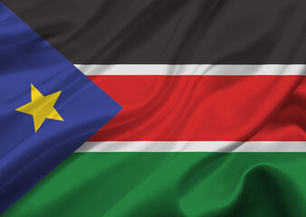 South sudan flag waving in the wind.